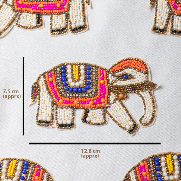 Handcrafted Beaded Elephant Patch – 12.8 cm x 7.5 cm – Colorful Beads & Pearl Work Applique for Kidswear, Bags, Blouses & Decorative Craft
