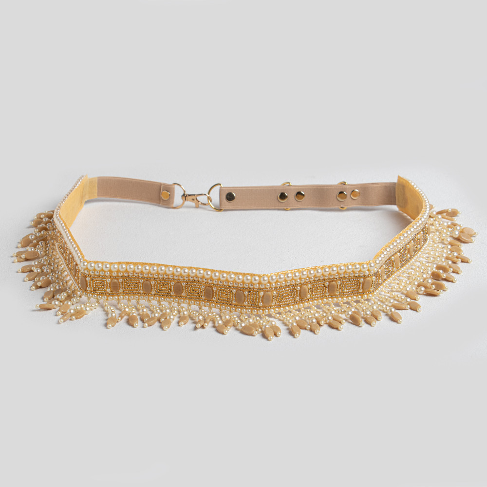 Image of Golden Beaded Waist Belt for Women | Katdana Handcrafted Stretchable Designer Belt for Sarees, Lehengas &amp; Dresses