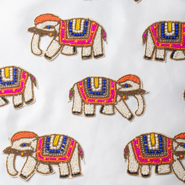 Handcrafted Beaded Elephant Patch – 12.8 cm x 7.5 cm – Colorful Beads & Pearl Work Applique for Kidswear, Bags, Blouses & Decorative Craft