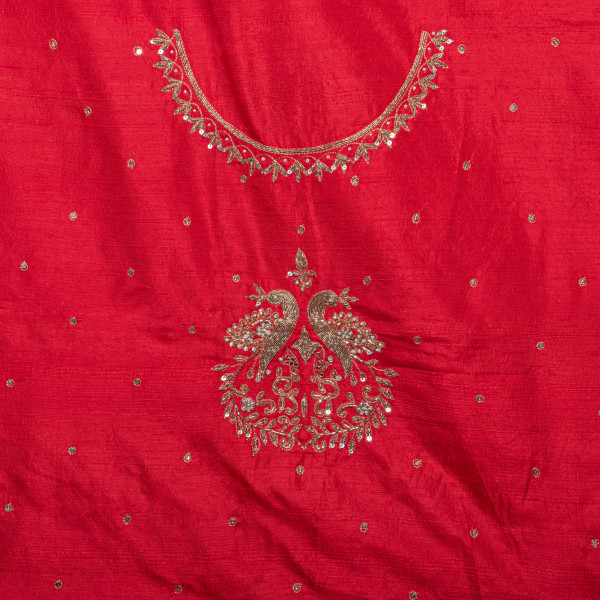 Premium Dual-Tone Zardozi Embroidered Raw Silk Fabric (1 Meter)