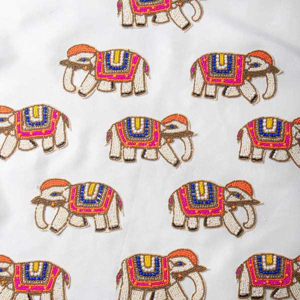 Handcrafted Beaded Elephant Patch – 12.8 cm x 7.5 cm – Colorful Beads & Pearl Work Applique for Kidswear, Bags, Blouses & Decorative Craft