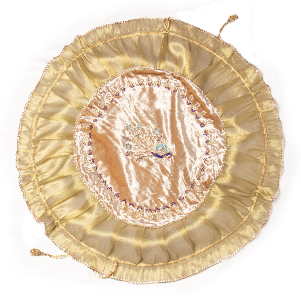 Image of Handcrafted Peacock Thread Embroidery Godh Bharai Shagun Cover
