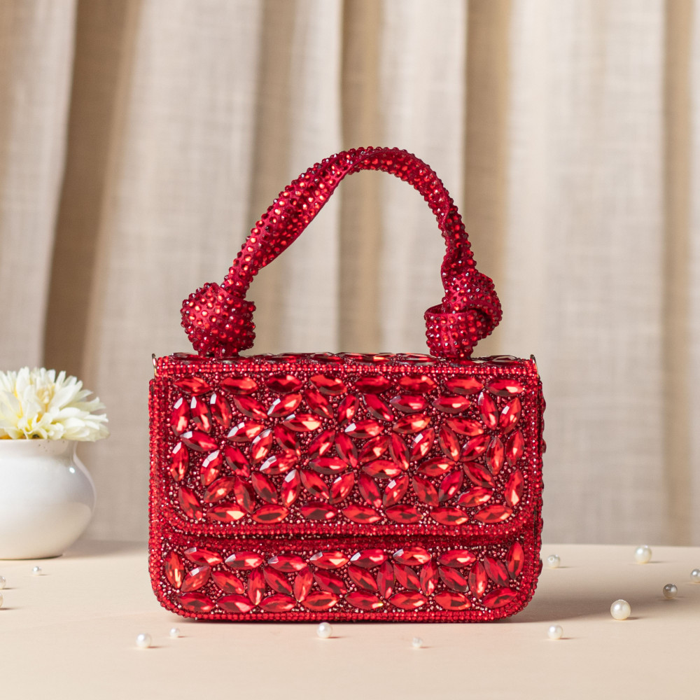 Image of Red Crystal Clutch Bag
