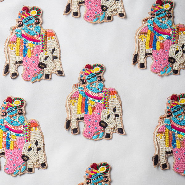 Handcrafted Multicolor Bead, Thread & Sequin Embroidered Decorative Applique Patch – Traditional Artisan Motif Featuring Vibrant Detailing | 11.5 cm × 8.1 cm