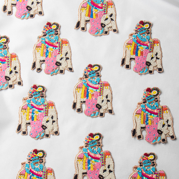 Handcrafted Multicolor Bead, Thread & Sequin Embroidered Decorative Applique Patch – Traditional Artisan Motif Featuring Vibrant Detailing | 11.5 cm × 8.1 cm