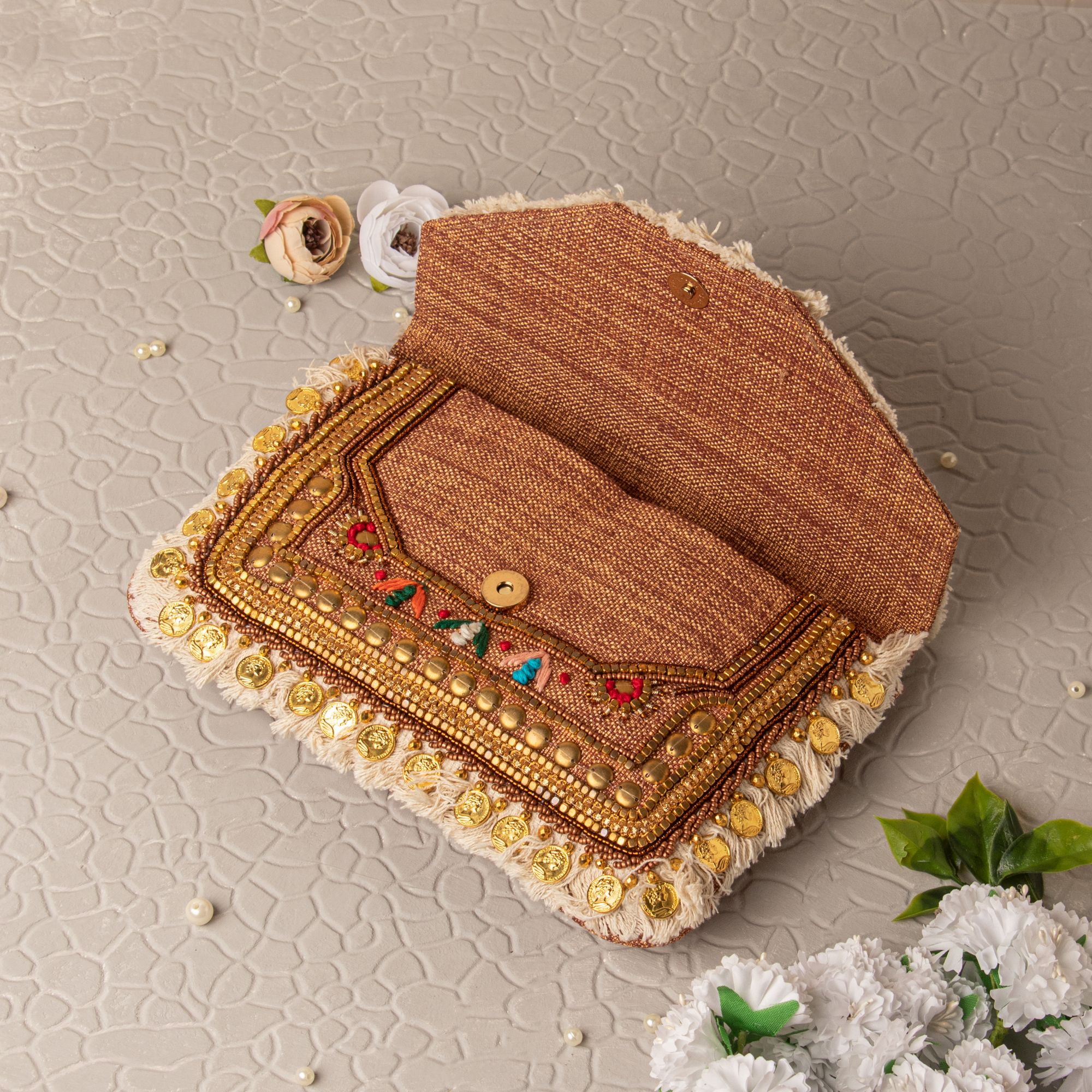 Brown Multi jute clutch