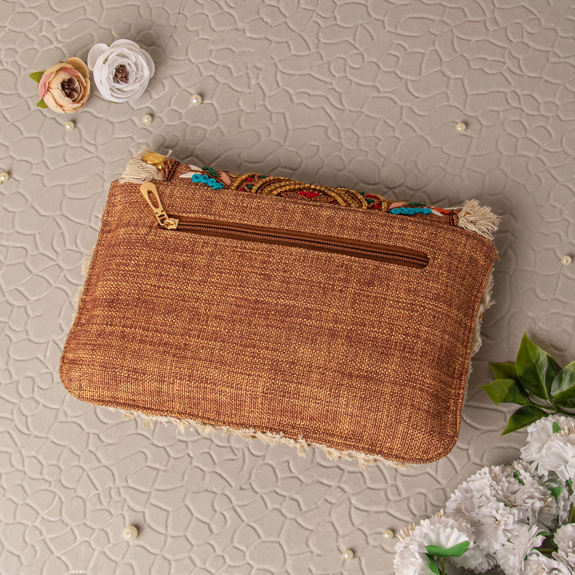 Brown Multi jute clutch
