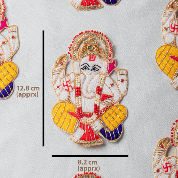 Thread & Bead Embroidered Ganesha Applique Patch – Premium Decorative Motif | 12.8 cm × 8.2 cm