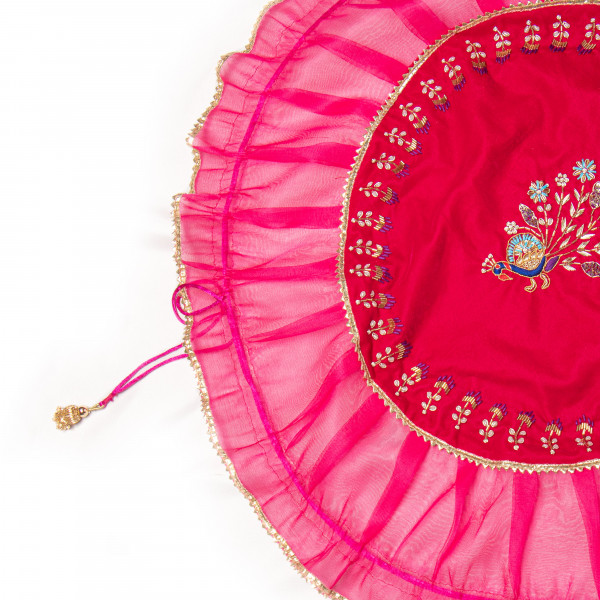 Handcrafted Peacock Thread Embroidery Godh Bharai Shagun Cover