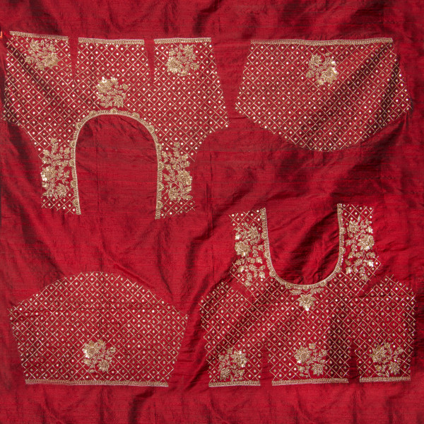 Premium Maroon Raw Silk Unstitched Blouse Piece with Heavy Zardozi Hand Embroidery (1 Meter)