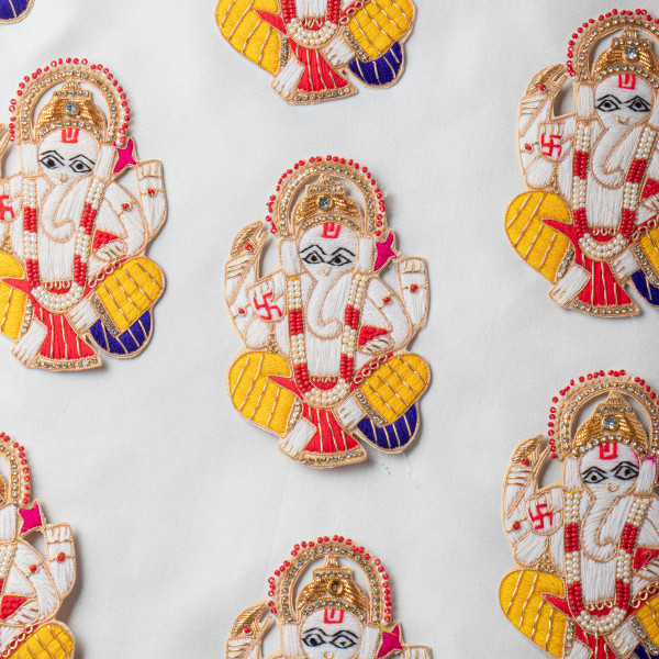 Thread & Bead Embroidered Ganesha Applique Patch – Premium Decorative Motif | 12.8 cm × 8.2 cm
