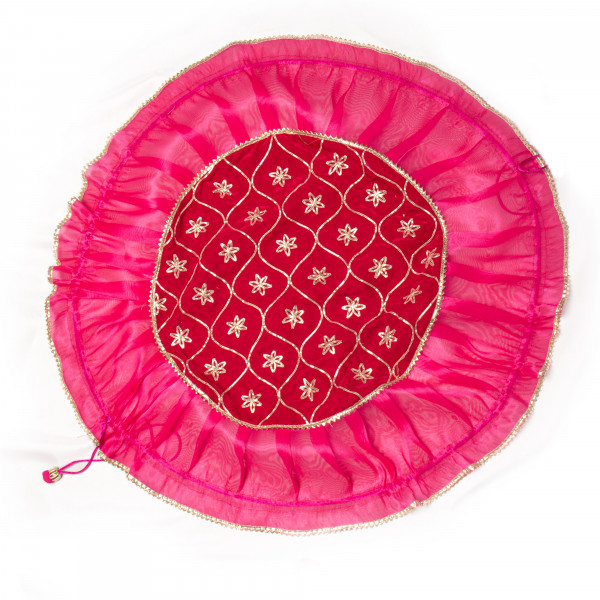 Premium Pink Ruffled Godh Bharai Cover with Gota Embroidery
