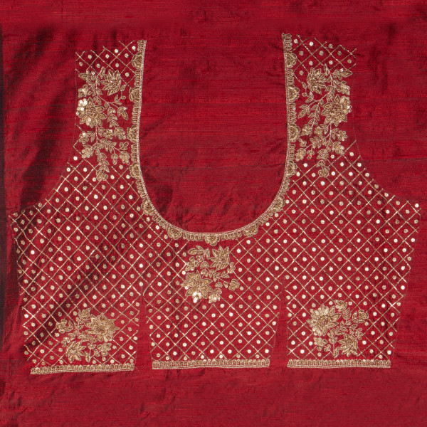 Premium Maroon Raw Silk Unstitched Blouse Piece with Heavy Zardozi Hand Embroidery (1 Meter)