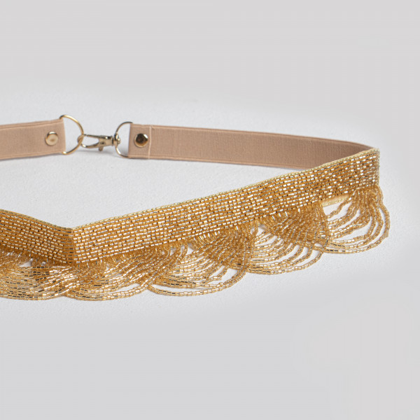 Golden Katdana Handcrafted Waist Belt for Women | Stretchable Designer Belt for Sarees, Lehengas & Dresses