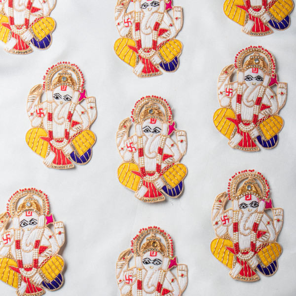 Thread & Bead Embroidered Ganesha Applique Patch – Premium Decorative Motif | 12.8 cm × 8.2 cm