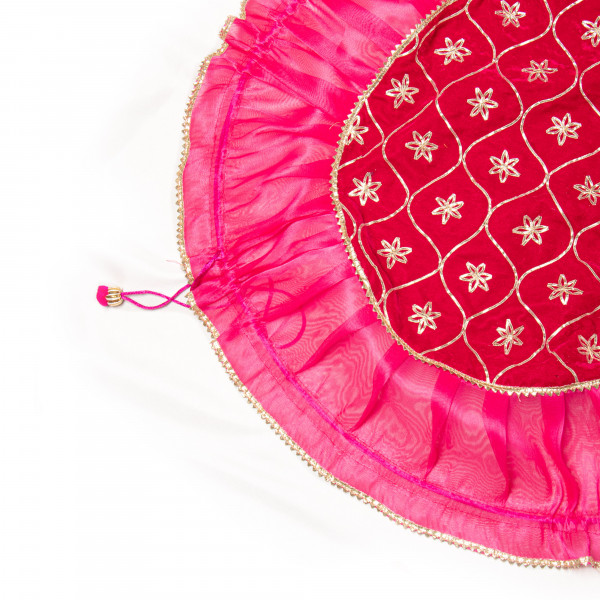 Premium Pink Ruffled Godh Bharai Cover with Gota Embroidery