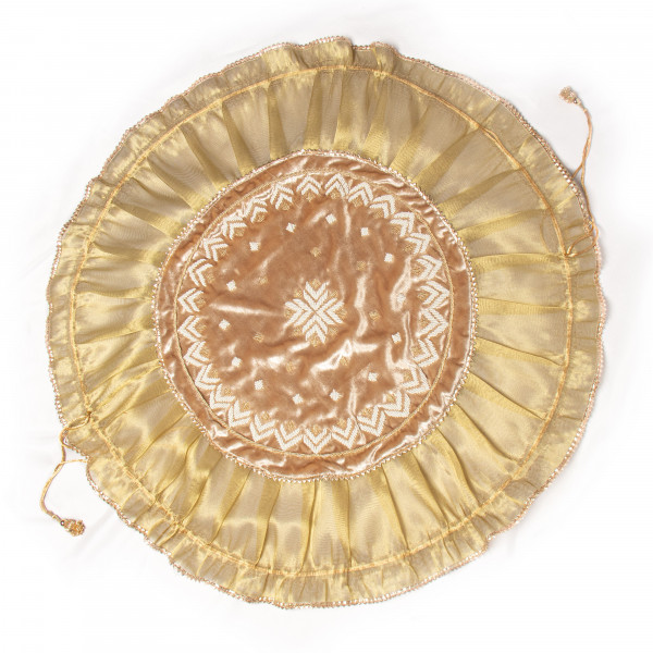 Elegant Gold Velvet Drawstring Godh Bharai Cover with Intricate Beadwork