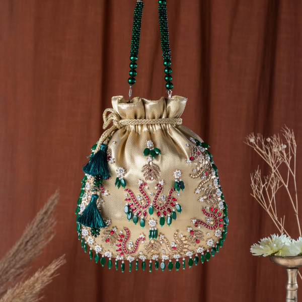 Golden Jewellery Embroidered Tissue Potli Bag