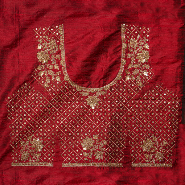Premium Maroon Raw Silk Unstitched Blouse Piece with Heavy Zardozi Hand Embroidery (1 Meter)