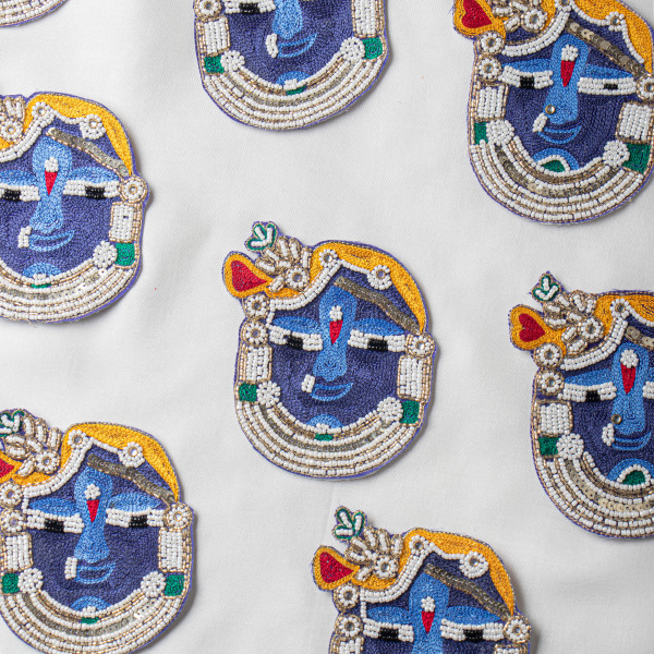 Handcrafted Beaded Krishna Face Applique Patch – Intricate Thread & Bead Embroidery | 12 cm × 10.6 cm