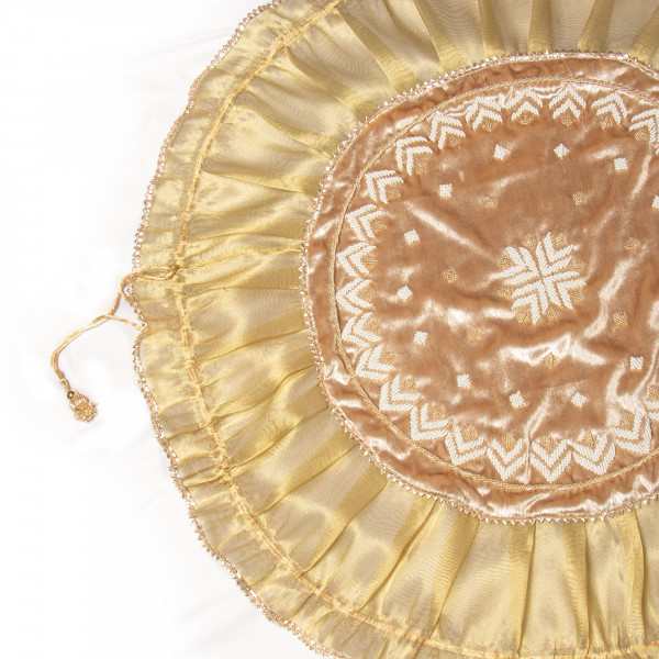 Elegant Gold Velvet Drawstring Godh Bharai Cover with Intricate Beadwork