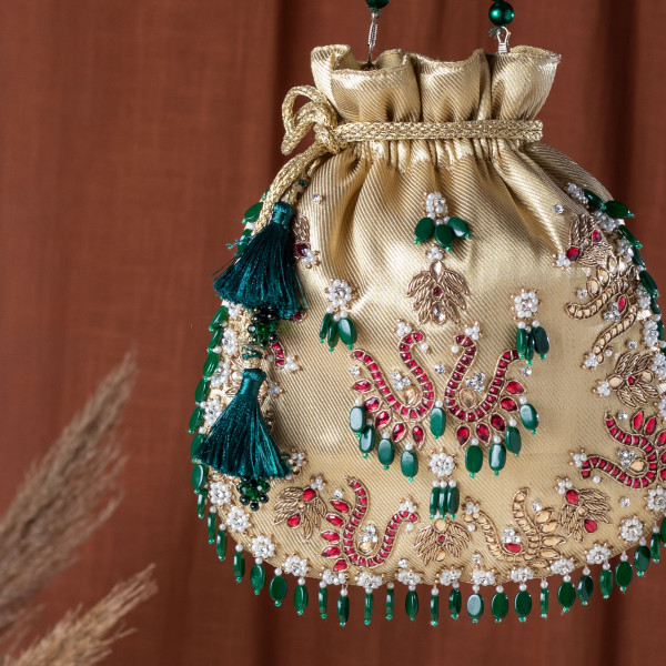 Golden Jewellery Embroidered Tissue Potli Bag