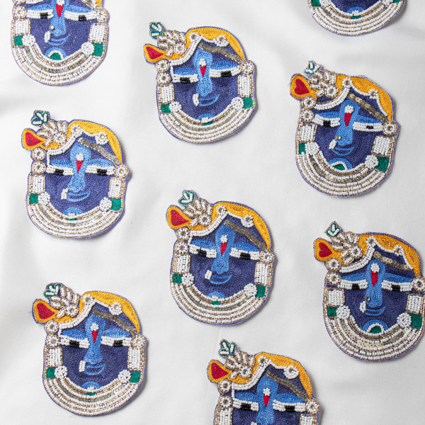 Handcrafted Beaded Krishna Face Applique Patch – Intricate Thread & Bead Embroidery | 12 cm × 10.6 cm