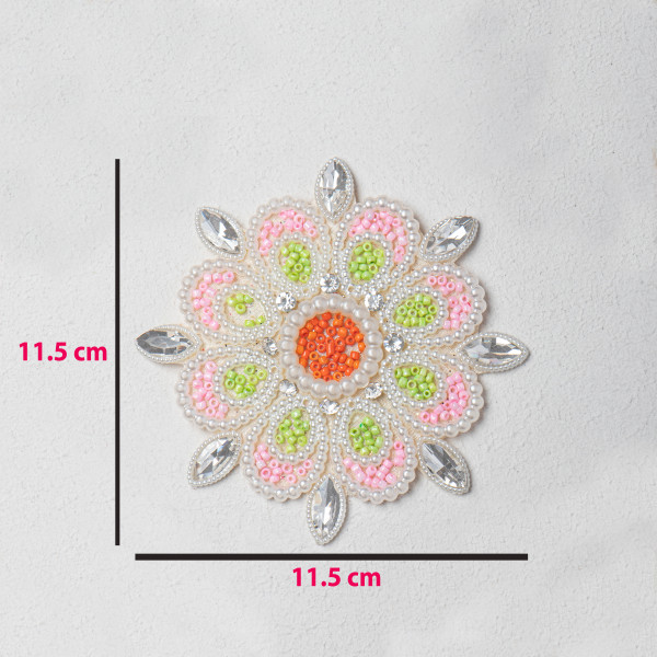Premium Multicolor Beaded Floral Applique | Handcrafted Pearl & Crystal Stone Embroidery Patch for Sarees, Blouses, Lehengas & DIY Projects | 11.5 cm(set of 10)