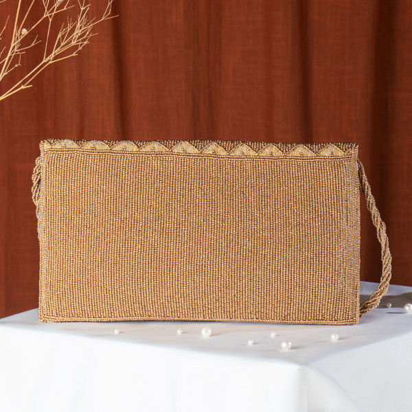 Gold Multicoloured Chevron Pattern Hand-Embroidered Envelope Clutch