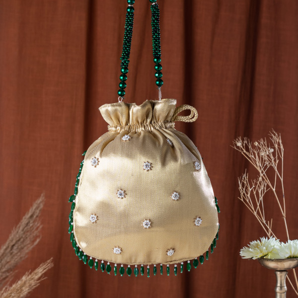 Golden Jewellery Embroidered Tissue Potli Bag