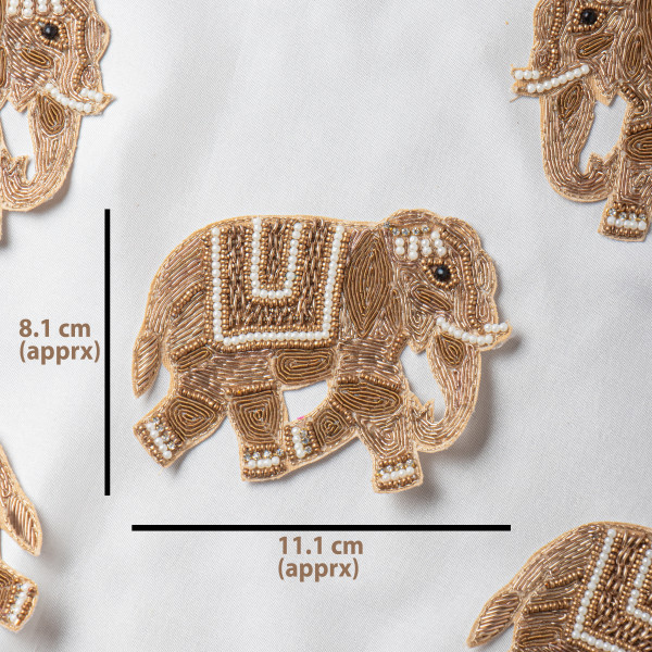 Handcrafted Zardozi Elephant Applique Patch – Premium Bead & Metallic Thread Embroidery |  8.1 x 11.1 cm
