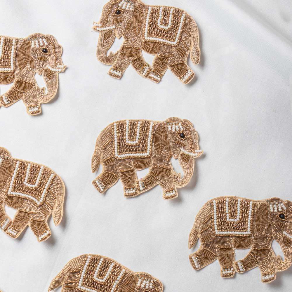 Image of Handcrafted Zardozi Elephant Applique Patch – Premium Bead &amp; Metallic Thread Embroidery |  8.1 x 11.1 cm