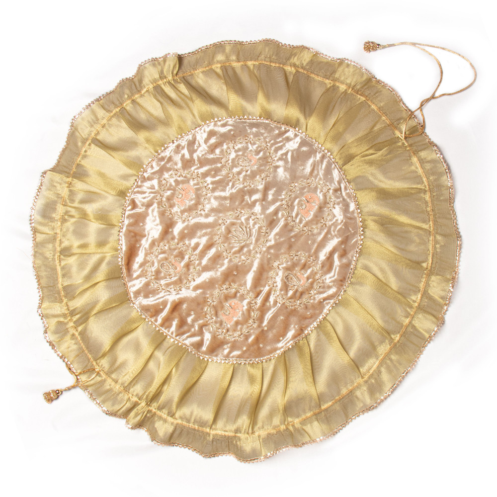 Image of Gold Velvet Godh Bharai Cover with Zardosi Embroidery