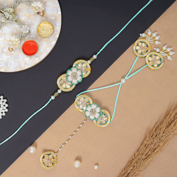 Royal Traditional Bhai & Bhabhi Rakhi Pair with Hathphool Lumba