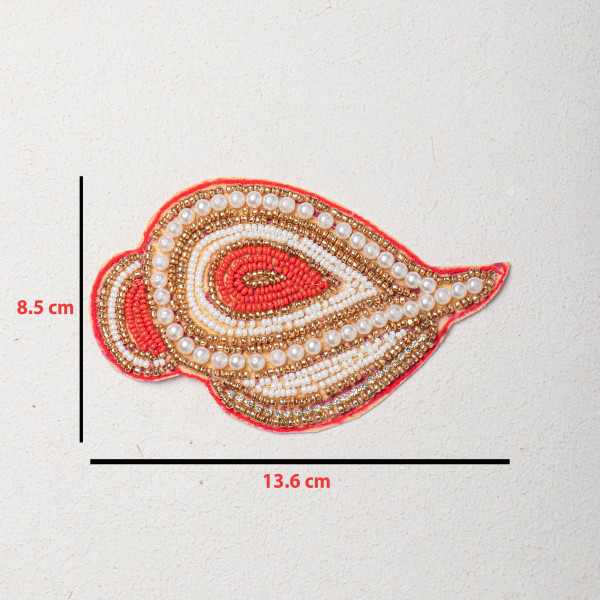 Handmade Paisley Beads Work Applique Patch | Pearl & Golden Bead Embroidery | Designer Patch for Sarees, Blouses, Lehengas & Craft Projects | Size: 13.6 × 8.5 cm(set of 6)