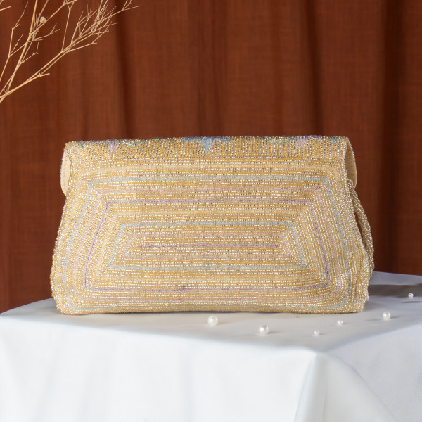 Hand-Embroidered Floral Envelope Clutch Bag - Pastel Botanical Design