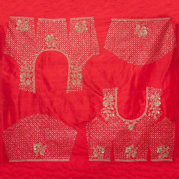 Two-Tone Raw Silk Blouse Material with Intricate Hand Zardozi Embroidery – 1 Mtr