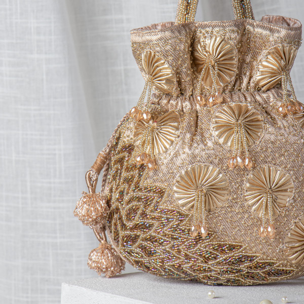 Rose Gold Gota & Cutdana Tissue Potli Bag