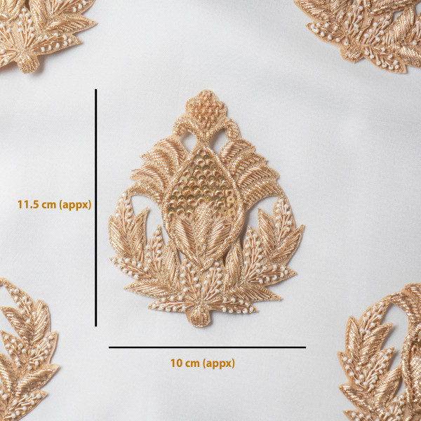 Designer Zardozi Embellishment Patch | Hand Embroidered Sequins & Beads Motif | DIY Fashion Craft (11.5 cm x 10 cm))