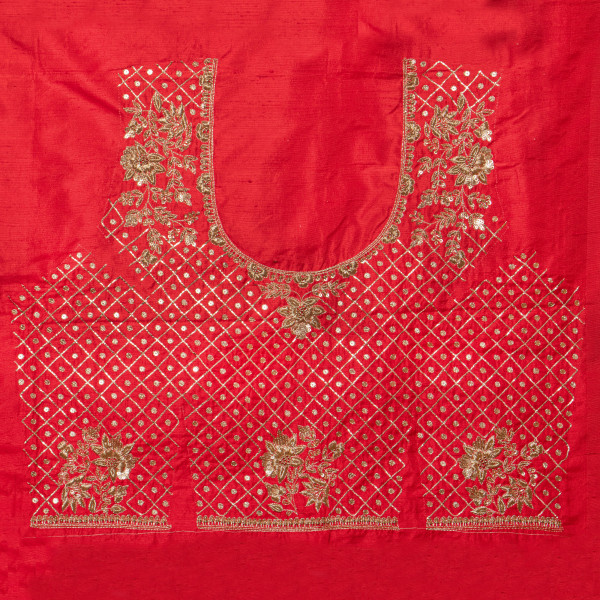 Two-Tone Raw Silk Blouse Material with Intricate Hand Zardozi Embroidery – 1 Mtr