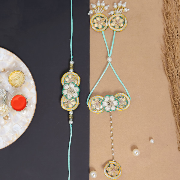 Royal Traditional Bhai & Bhabhi Rakhi Pair with Hathphool Lumba