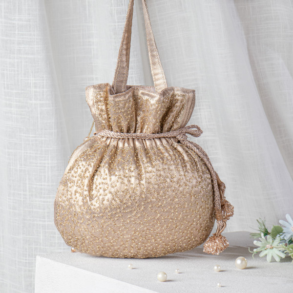 Rose Gold Gota & Cutdana Tissue Potli Bag
