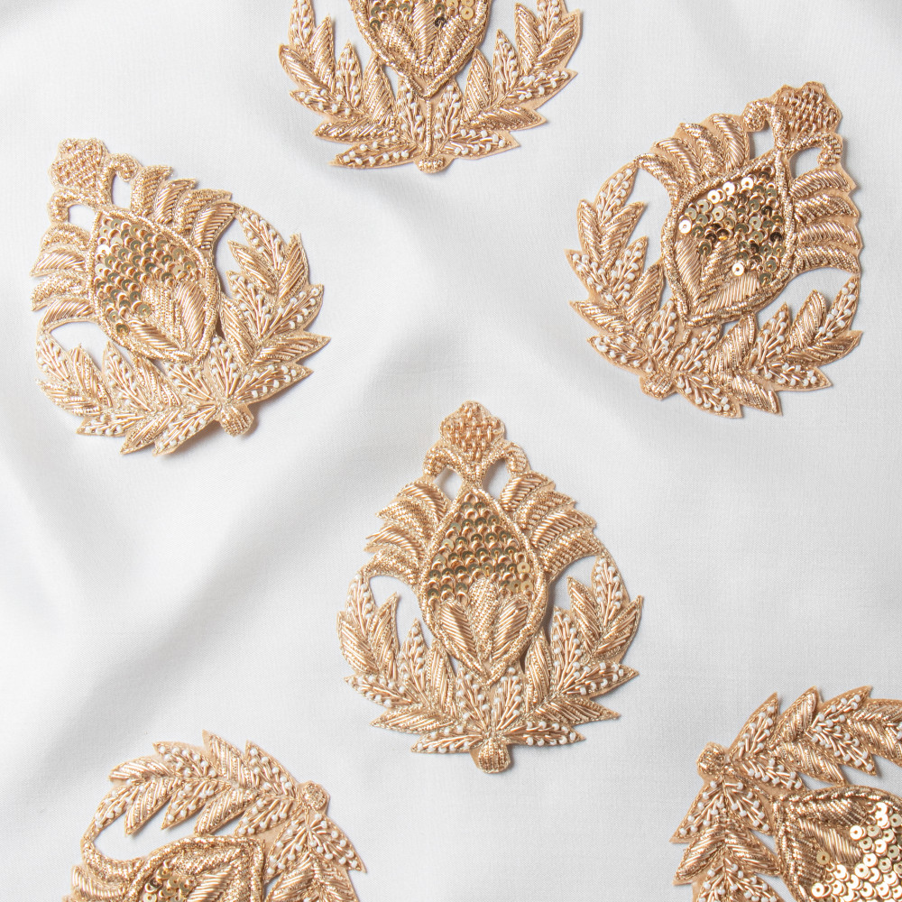 Image of Designer Zardozi Embellishment Patch | Hand Embroidered Sequins &amp; Beads Motif | DIY Fashion Craft (11.5 cm x 10 cm))