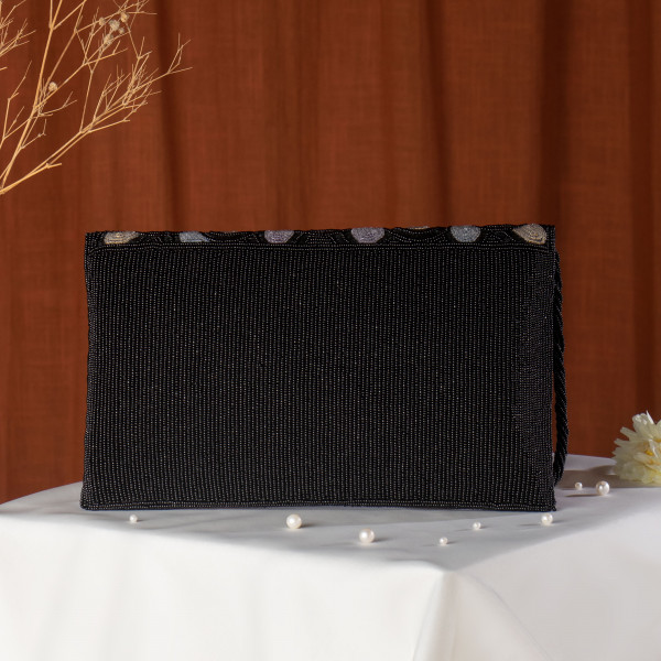 Black Glamorous & Detailed Scalloped Sequin Clutch Bag - Black & Pastel