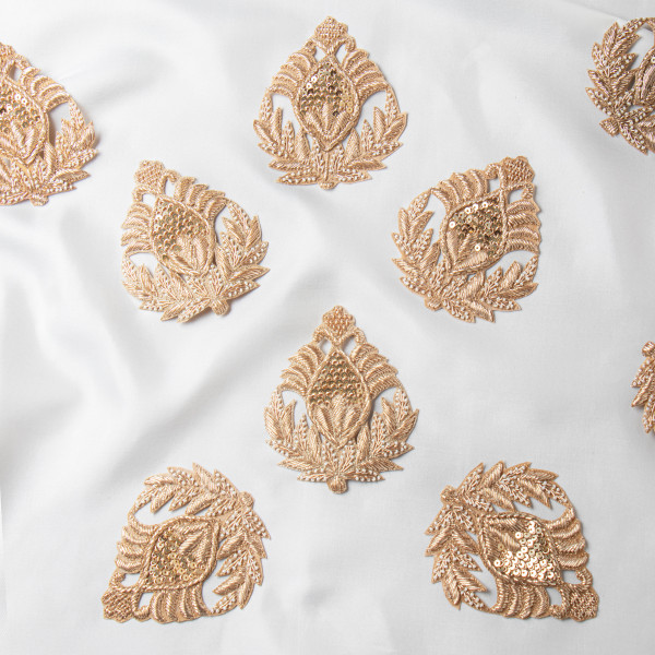 Designer Zardozi Embellishment Patch | Hand Embroidered Sequins & Beads Motif | DIY Fashion Craft (11.5 cm x 10 cm))