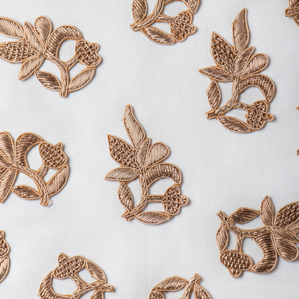 Image of Premium Zardozi Handcrafted Leaf Motif Patch – 7.7 cm x 5.1 cm – Golden Embroidery Applique for Blouses, Lehengas &amp; Couture Designs (SET OF 10)