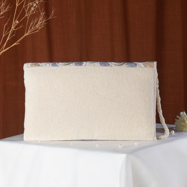 Off White Glamorous & Detailed Scalloped Sequin Clutch Bag - Silver & Pastel