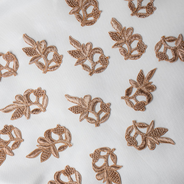 Handcrafted Zardozi Floral Applique Patch – Golden Thread Embroidery (7.7 x 5.1 cm) (Set of 10)