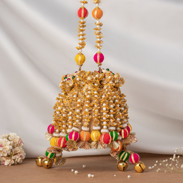 Kaccha Gota Tassel Hanging Bucket Potli Bag