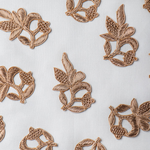 Handcrafted Zardozi Floral Applique Patch – Golden Thread Embroidery (7.7 x 5.1 cm) (Set of 10)